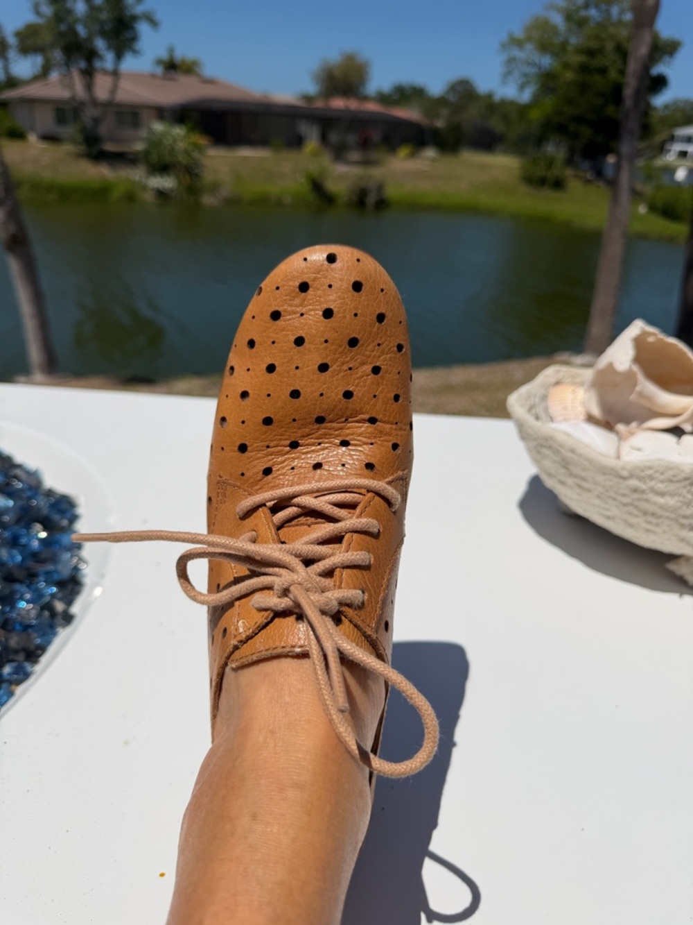 Born Women's Tan Perforated Leather Lace-Up Flats - Picture 3 of 12